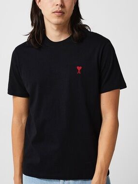 Ami Paris de Cœur Black Cotton Crewneck Tee